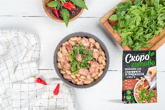 ТМ "Скоро готово" Фасоль со свининой и грудинкой в специях, 250г.