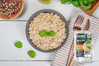 ТМ "Скоро готово" Каша рисовая с курицей, пакет со стикером 250 г.