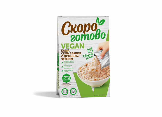 ТМ «Скоро готово» Каша «Семь злаков» с цельным зерном. 250 г. Vegan ТМ «Скоро готово» Каша «Семь злаков» с цельным зерном. 250 г. Vegan