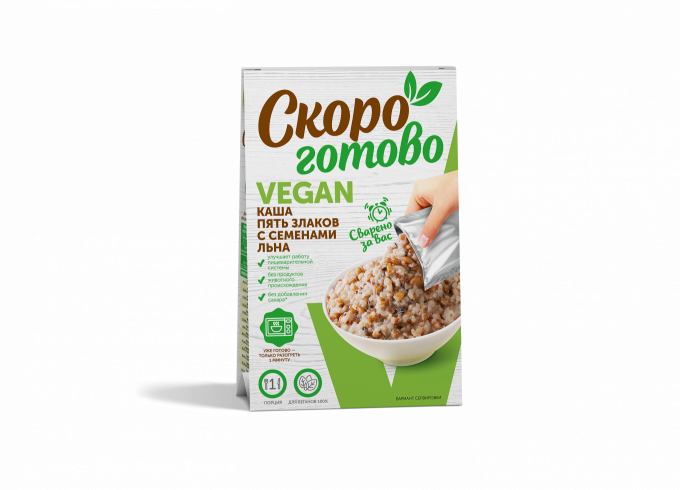 ТМ «Скоро готово» Каша «Пять злаков» с семенами льна, 250 г. Vegan ТМ «Скоро готово» Каша «Пять злаков» с семенами льна, 250 г. Vegan